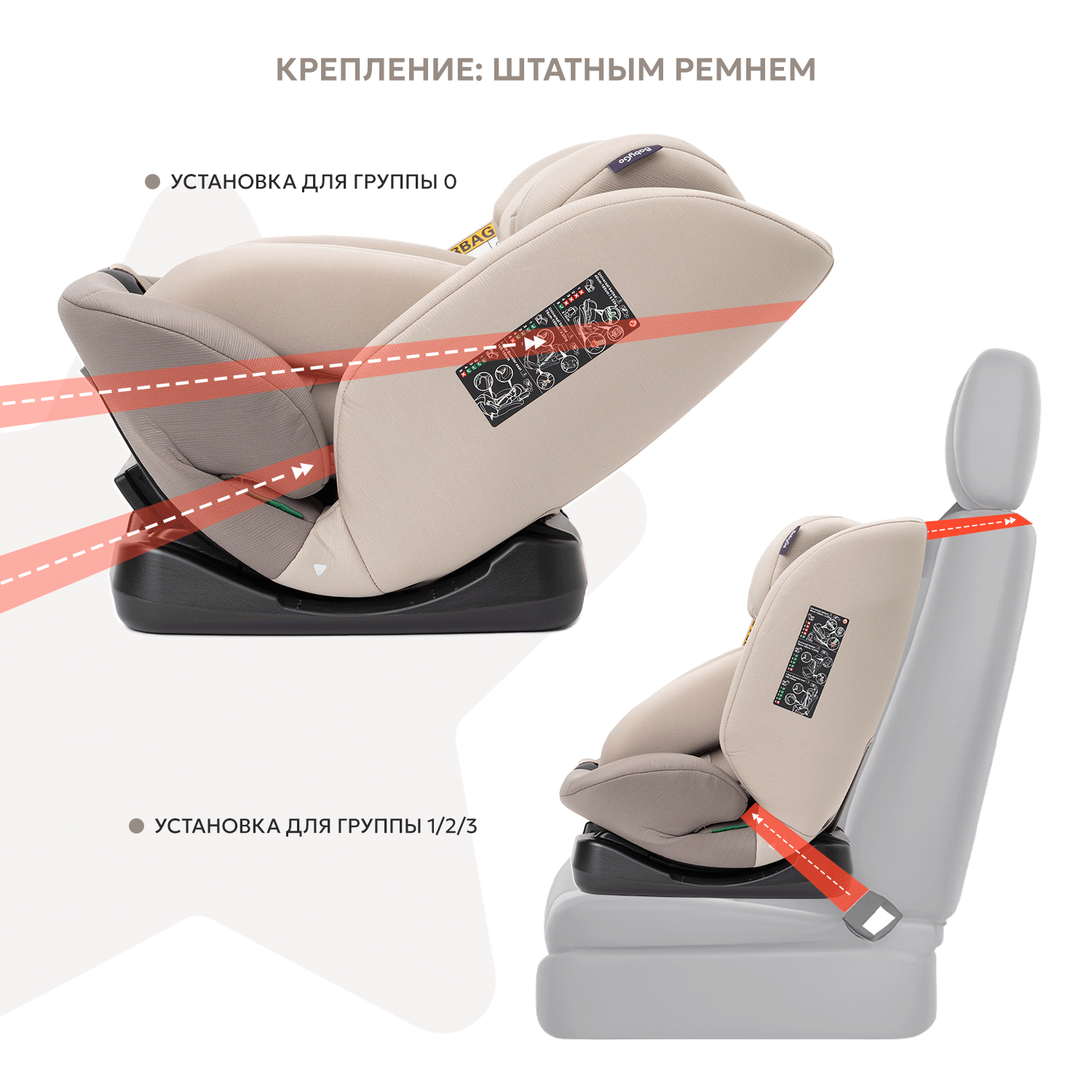 Автокресло BabyGo 4-Stage 0+/1/2/3 (0-36 кг) бежевый - фото 5