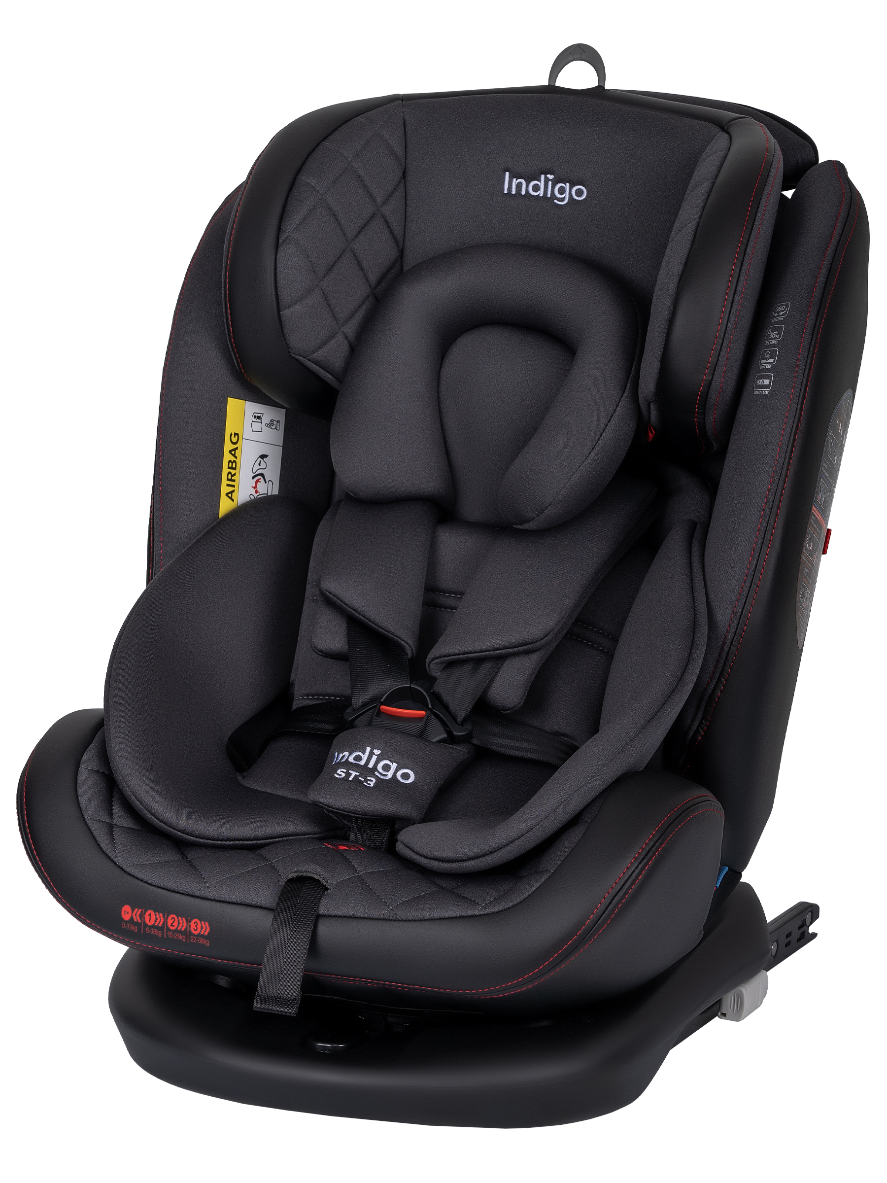Автокресло Indigo Aero, черный-красный Isofix 0+/1/2/3 (0-36 кг) - фото 2