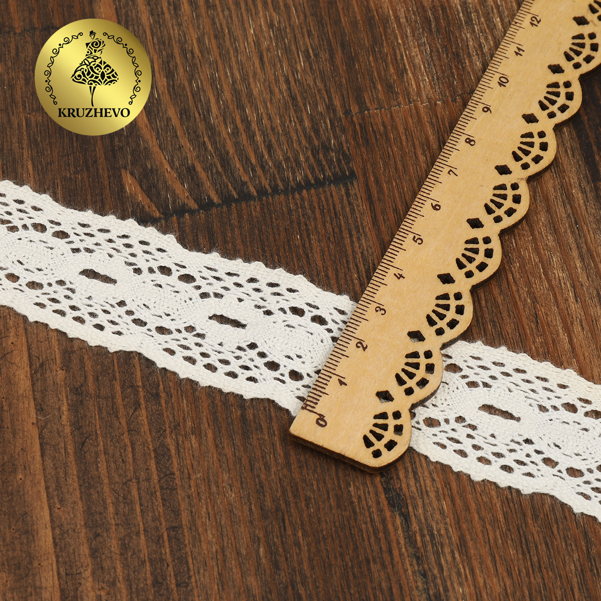 Тесьма декоративная KRUZHEVO вязаная 34мм цвет белый упаковка 10м - фото 2