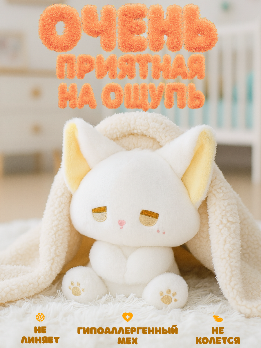 Мягкая игрушка Balori лисенок плюшевый белый - фото 3
