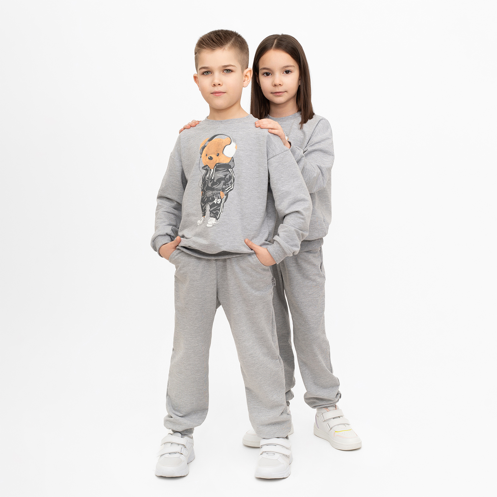 Свитшот и брюки Утенок 7045г меланж тедди наушники - фото 3
