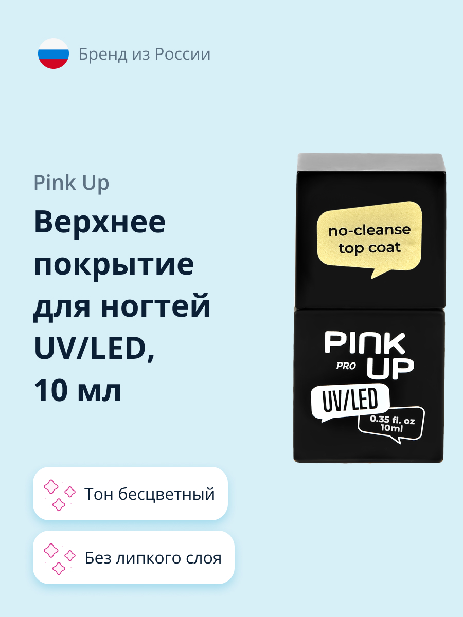 Верхнее покрытие для ногтей Pink Up no-cleanse top coat без липкого слоя 10 мл - фото 1