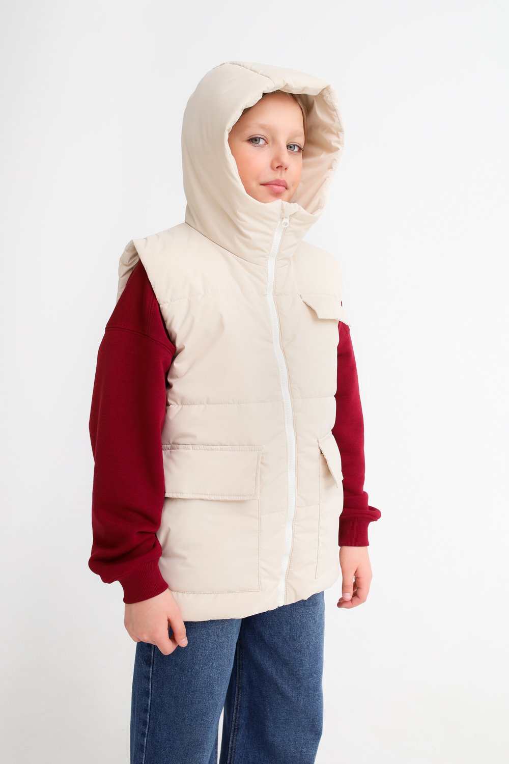 Жилет MINIDINO В-Ж-006Жилет с капюшоном утепленный тофу - фото 2