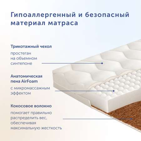 Комплект в кроватку buyson BuyEnjoy: матрас 140х70 + чехол на матрас 140х70