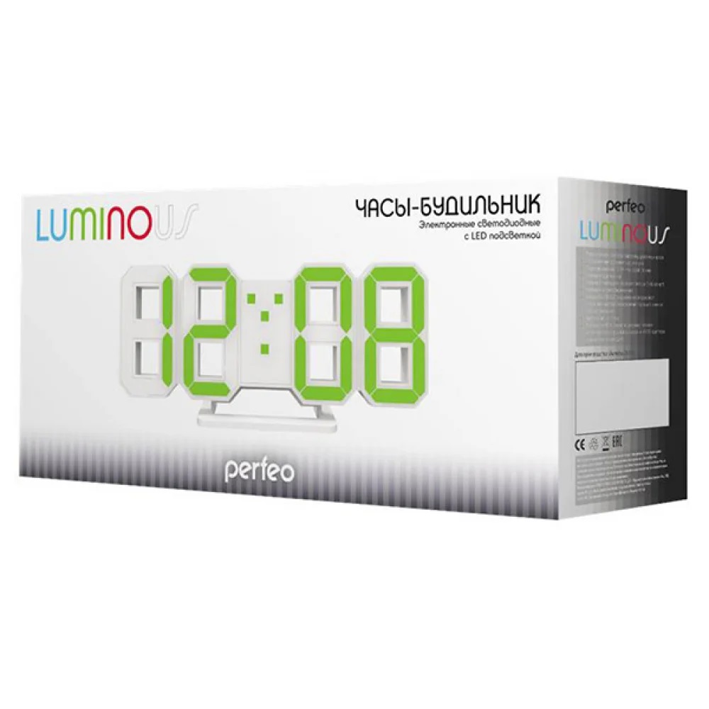 LED часы-будильник Perfeo LUMINOUS белый корпус синяя подсветка PF-663 - фото 2