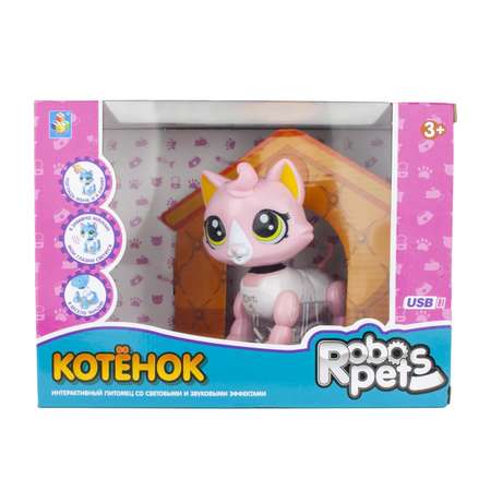Интерактивная игрушка Robo Pets Робо-котенок бело-розовый
