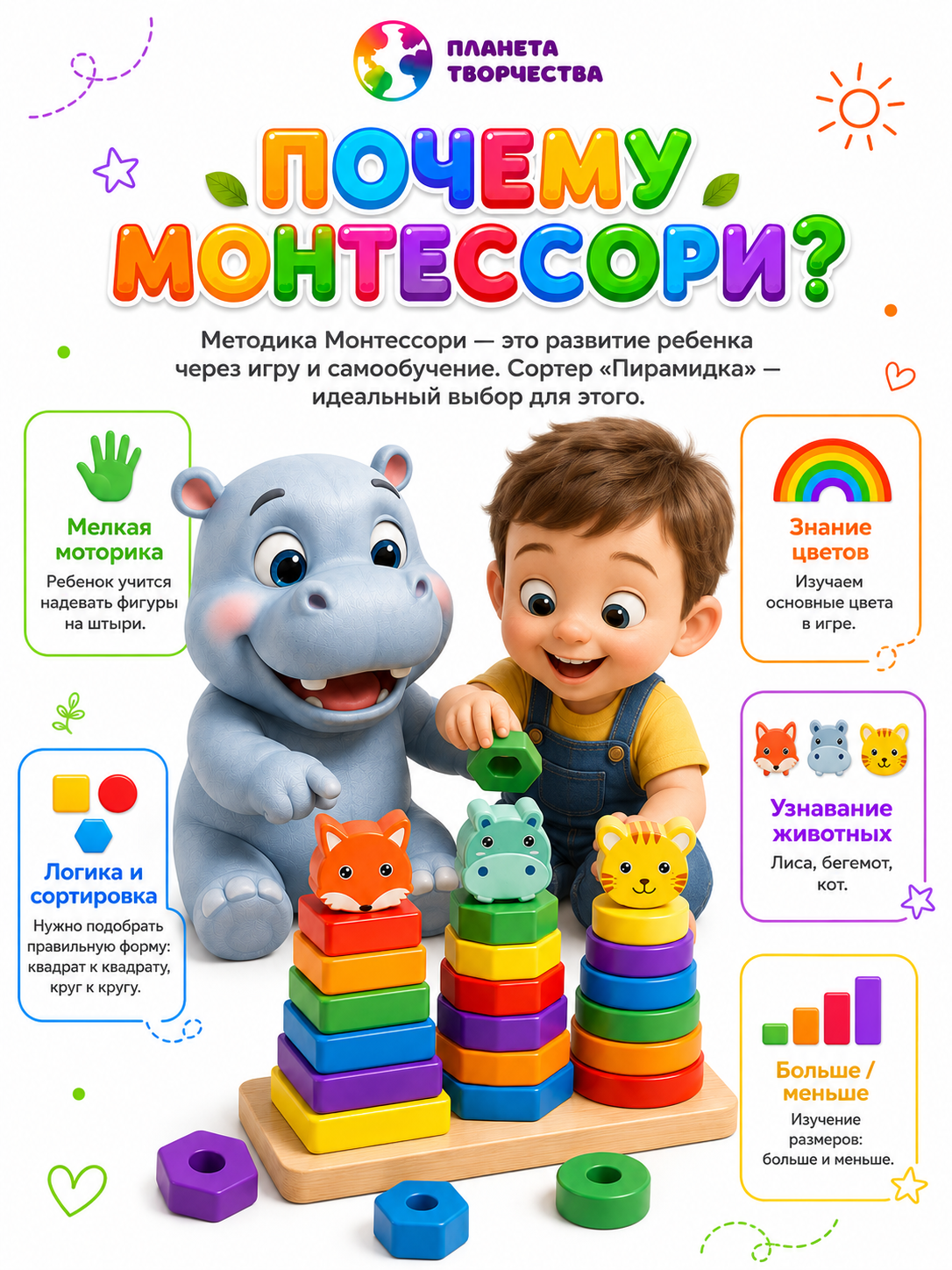 Игрушка Планета творчества пирамидка развивающая игрушка - фото 3
