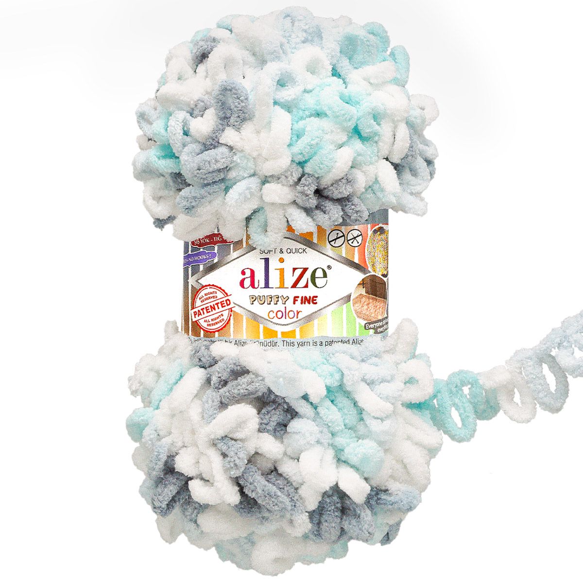 Пряжа для вязания Alize puffy fine color 100 г 14.5 м микрополиэстер плюшевая мягкая 5939 секционный 5 мотков - фото 7