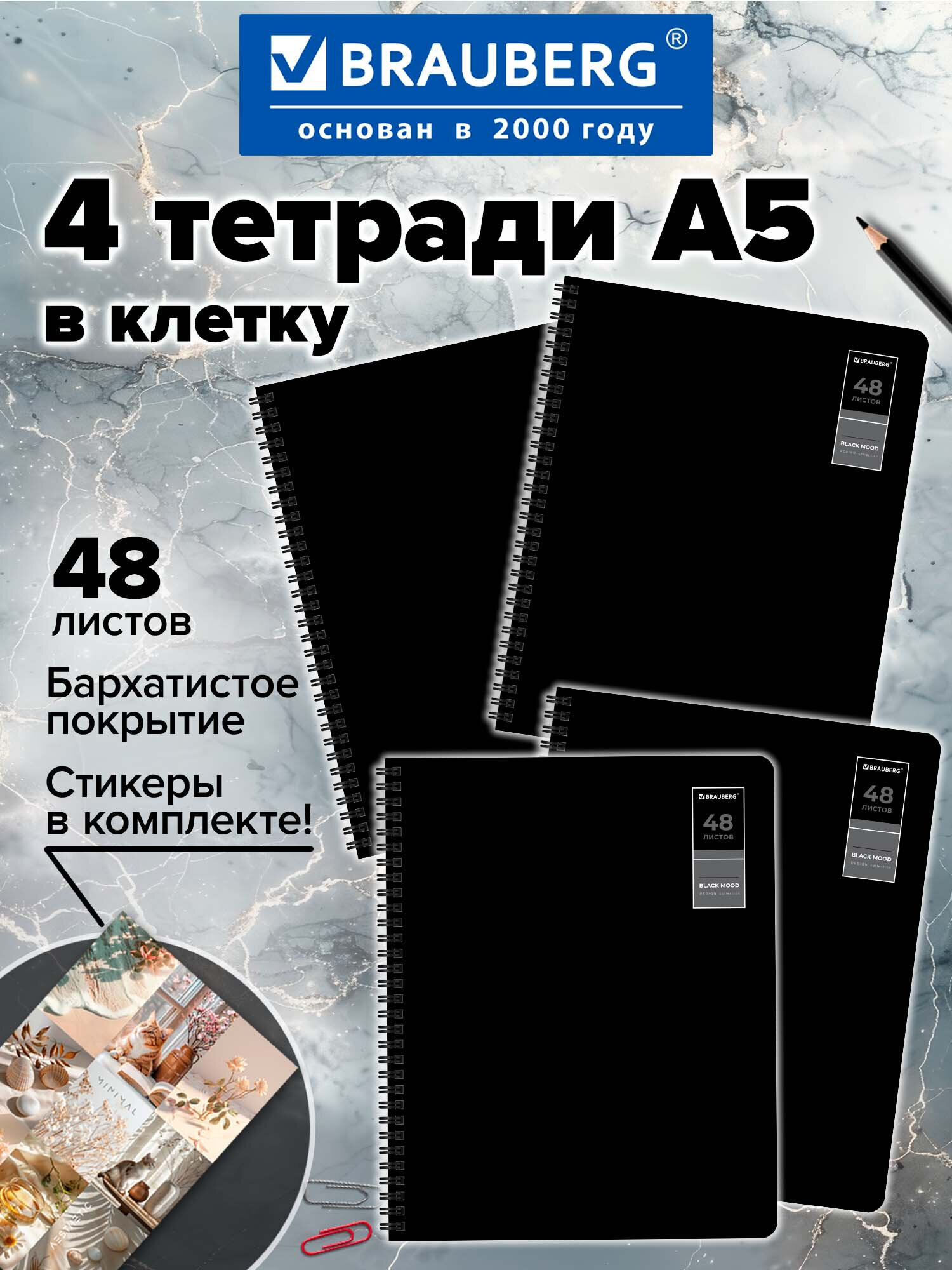 Тетрадь Brauberg клетка 48 лист. 4 шт. - фото 1