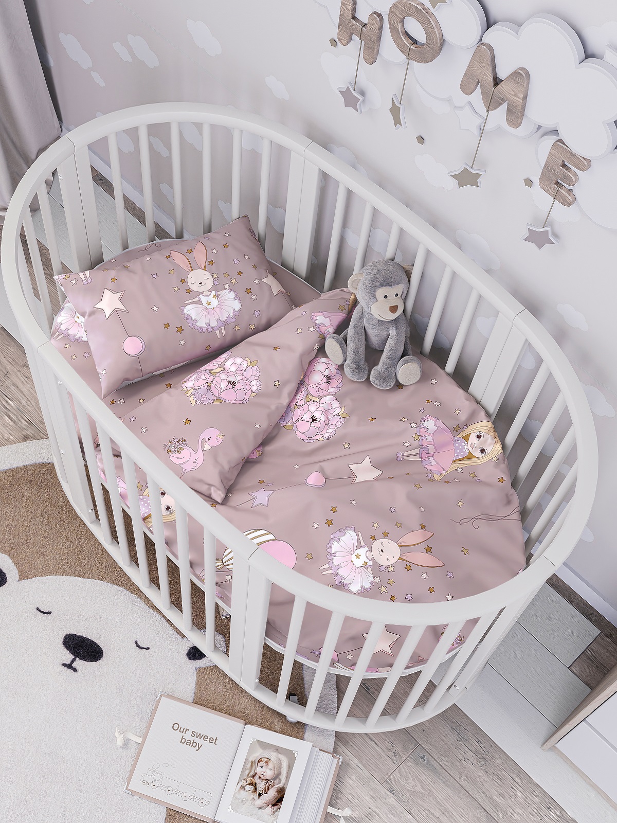 Комплект постельного белья Lemony kids в овальную кроватку Chia Серый 3 предмета - фото 1
