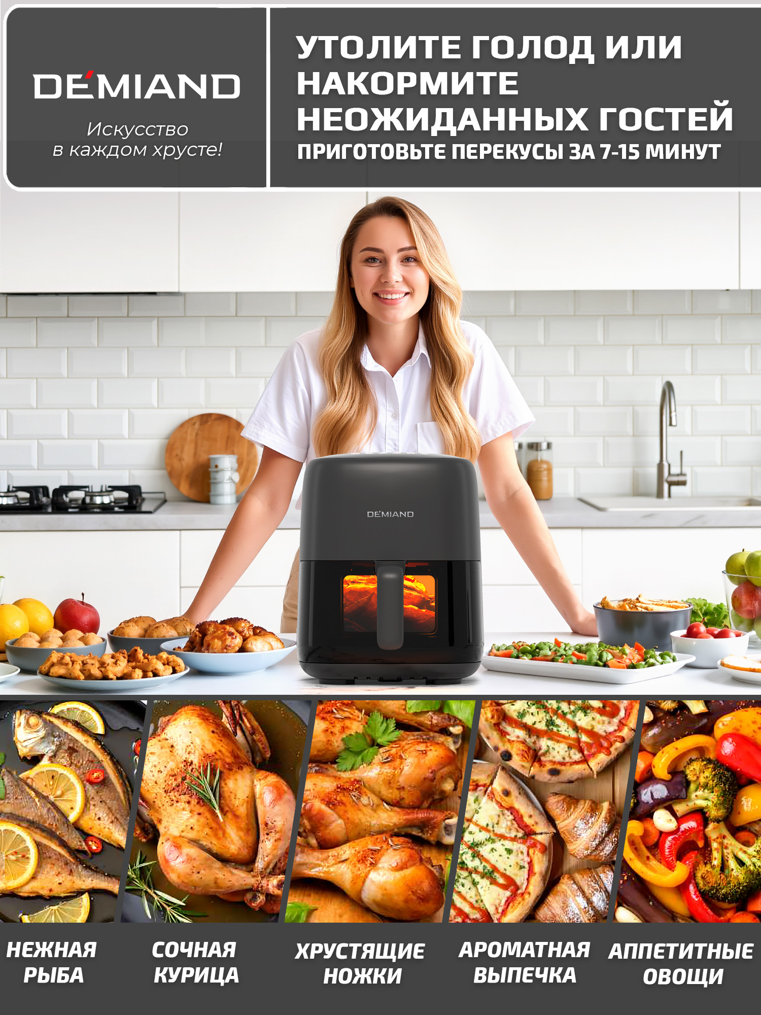 Аэрогриль DEMIAND tarvin с wi-fi керамическое покрытие чаши - фото 18