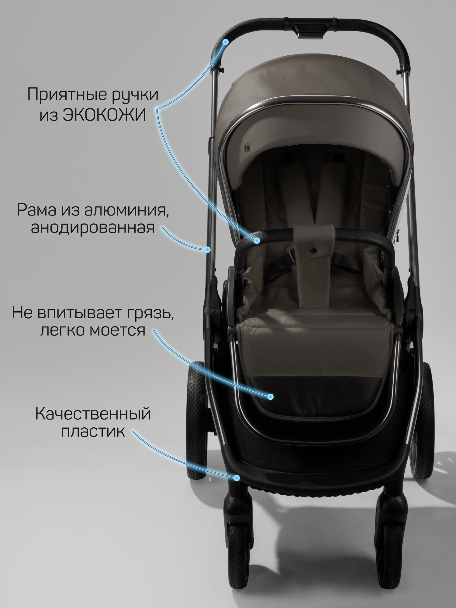 Коляска 2в1 Amarobaby Motus Premium Ecco серый - фото 24