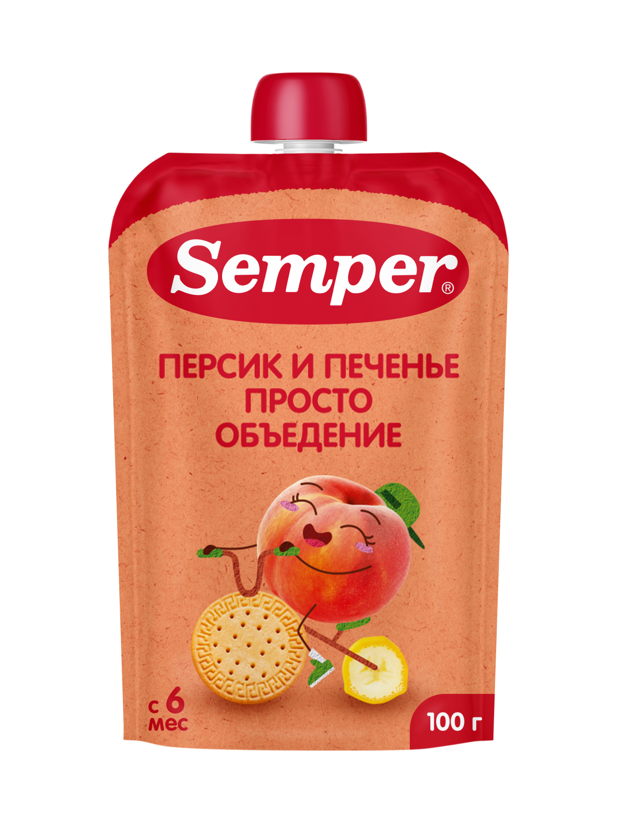 Пюре Semper Персик-Банан с печеньем с 6 мес 100 г - фото 1