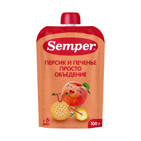 Пюре Semper Персик-Банан с печеньем с 6 мес 100 г