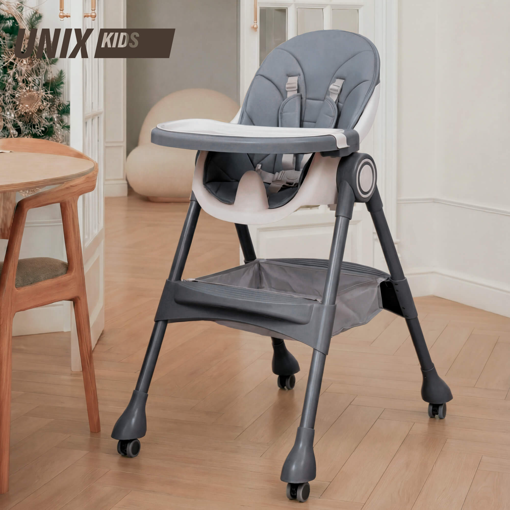 Стульчик для кормления UNIX Kids Classic серый - фото 1