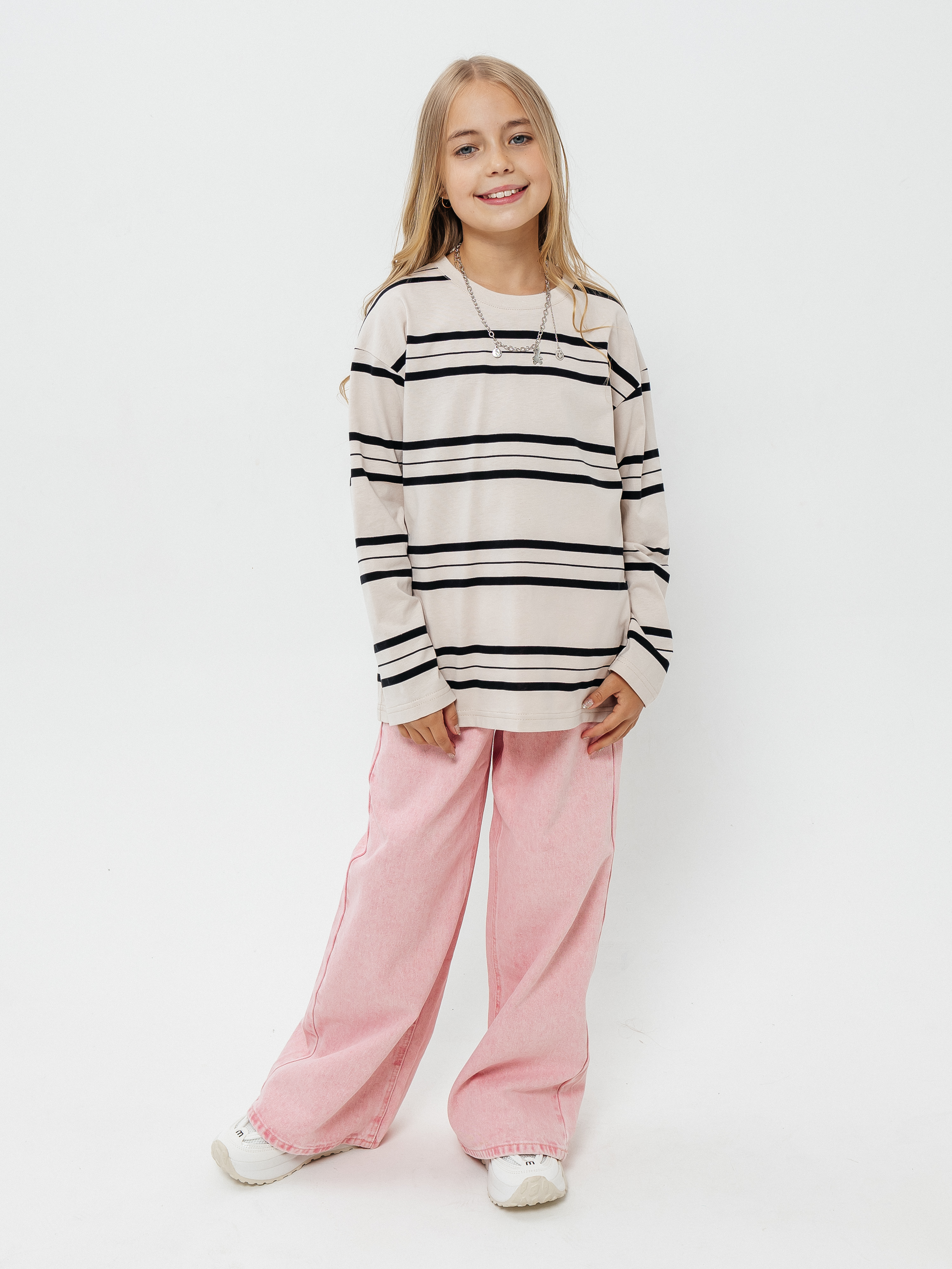 Лонгслив Селтекс Ю_ДК62 бежевый/черный полоса - фото 2