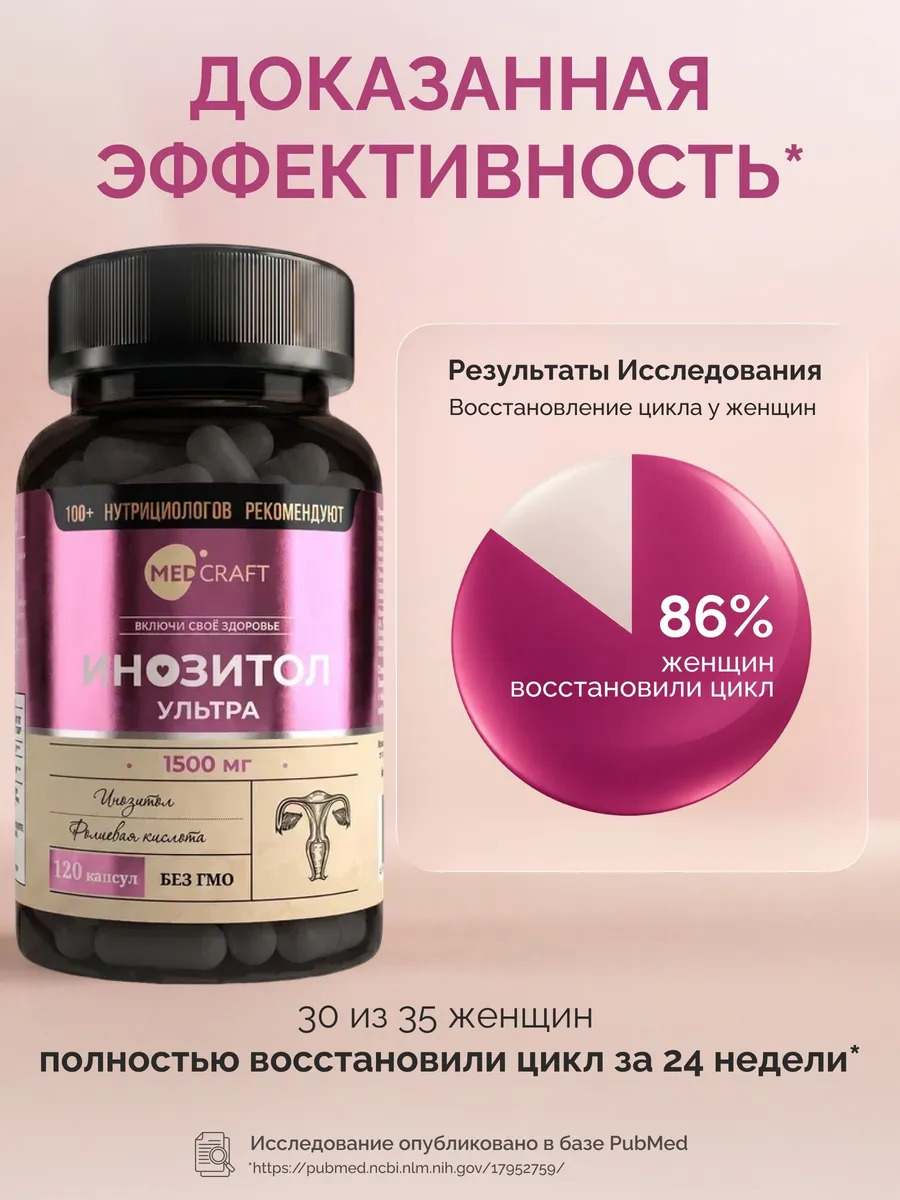 Инозитол Мио с фолиевой кислотой MedCraft 1500мг 120 капс. - фото 7
