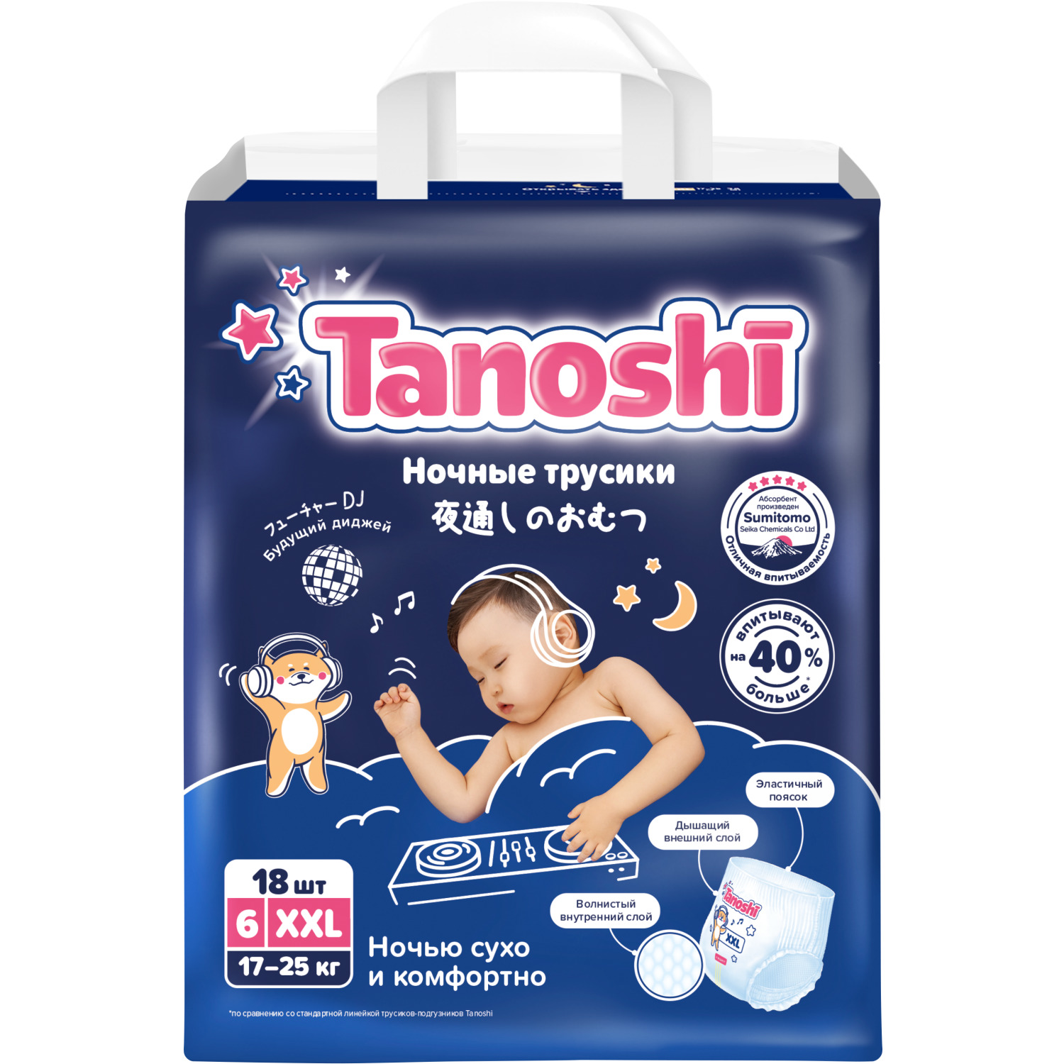 Трусики Tanoshi ночные XXL (17-25 кг) 18 шт. - фото 10