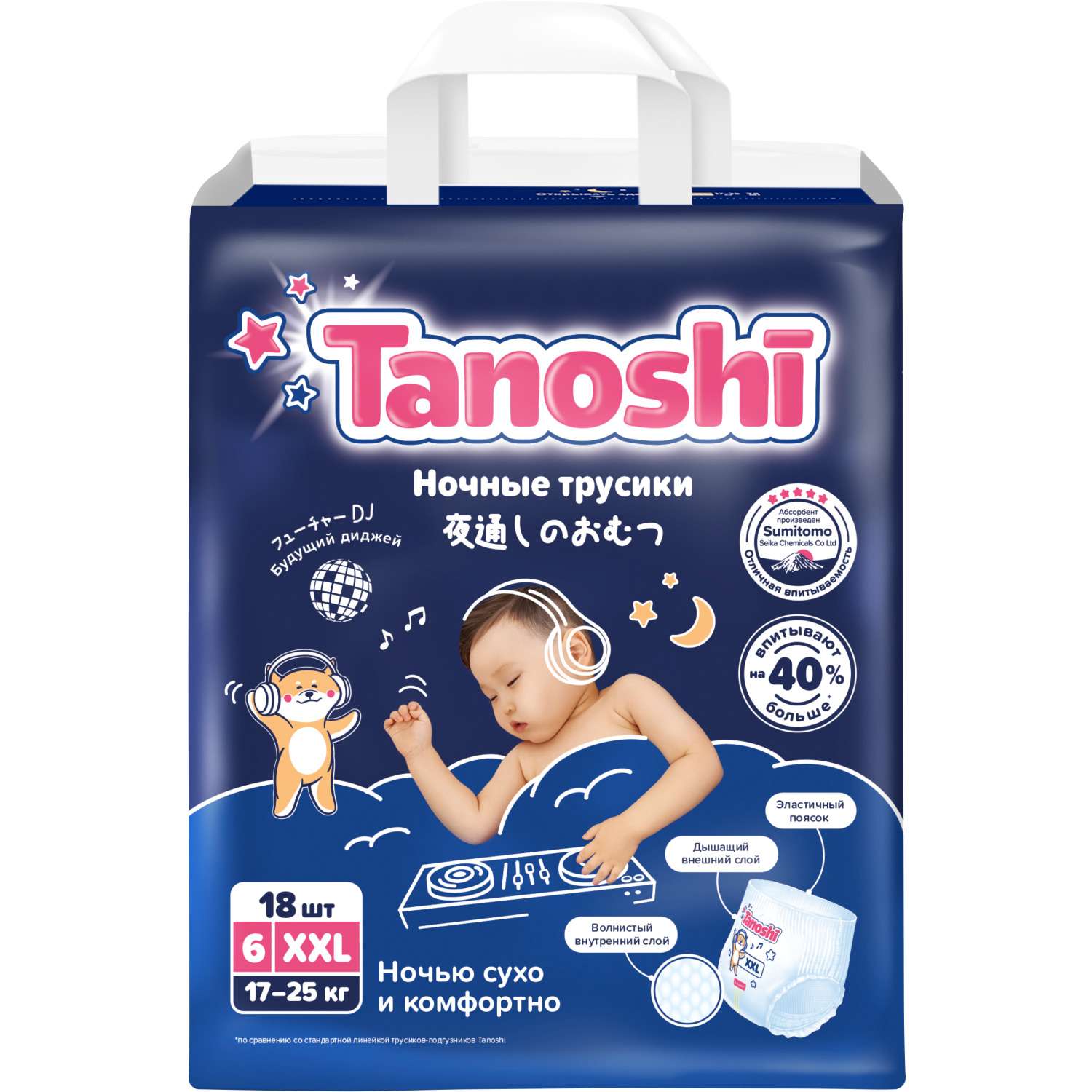 Трусики Tanoshi ночные XXL (17-25 кг) 18 шт. - фото 10
