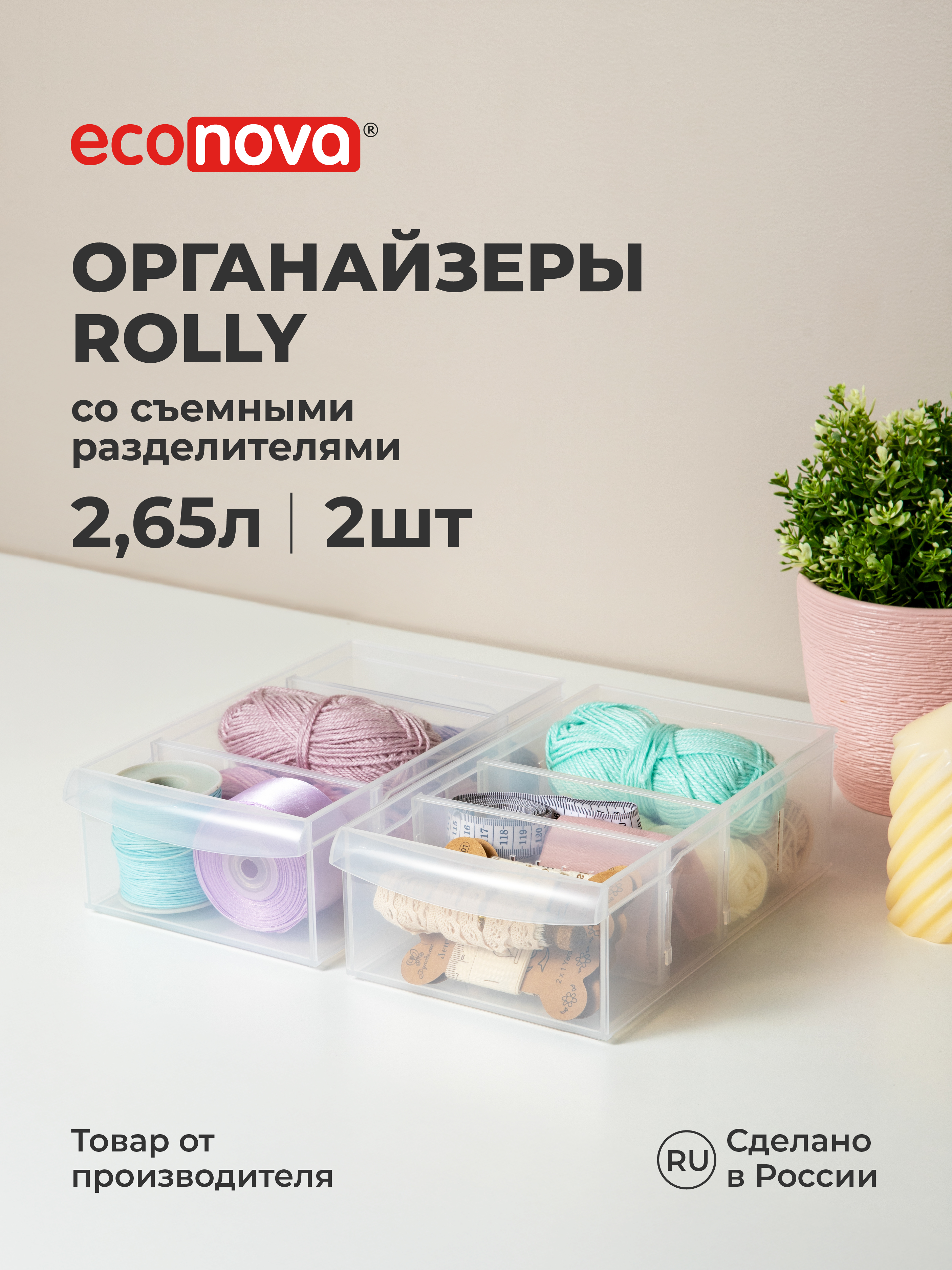 Набор органайзеров ROLLY Econova 2,65л, 15*26,6*8,7см, 2шт., бесцветный - фото 2