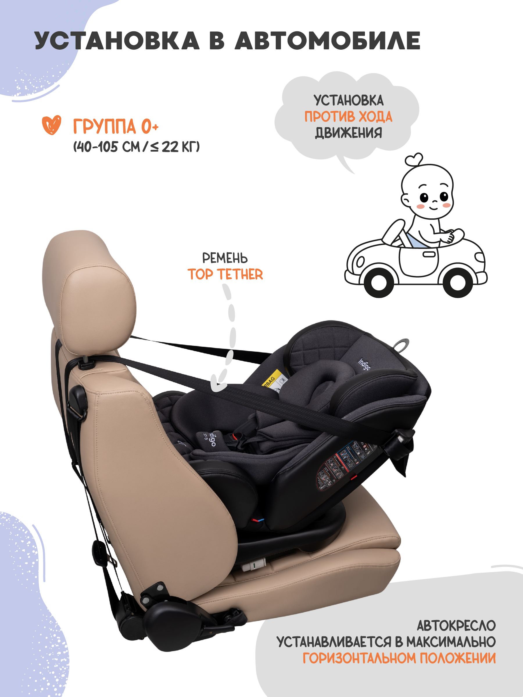 Автокресло Indigo Aero, черный Isofix 0+/1/2/3 (0-36 кг) - фото 10