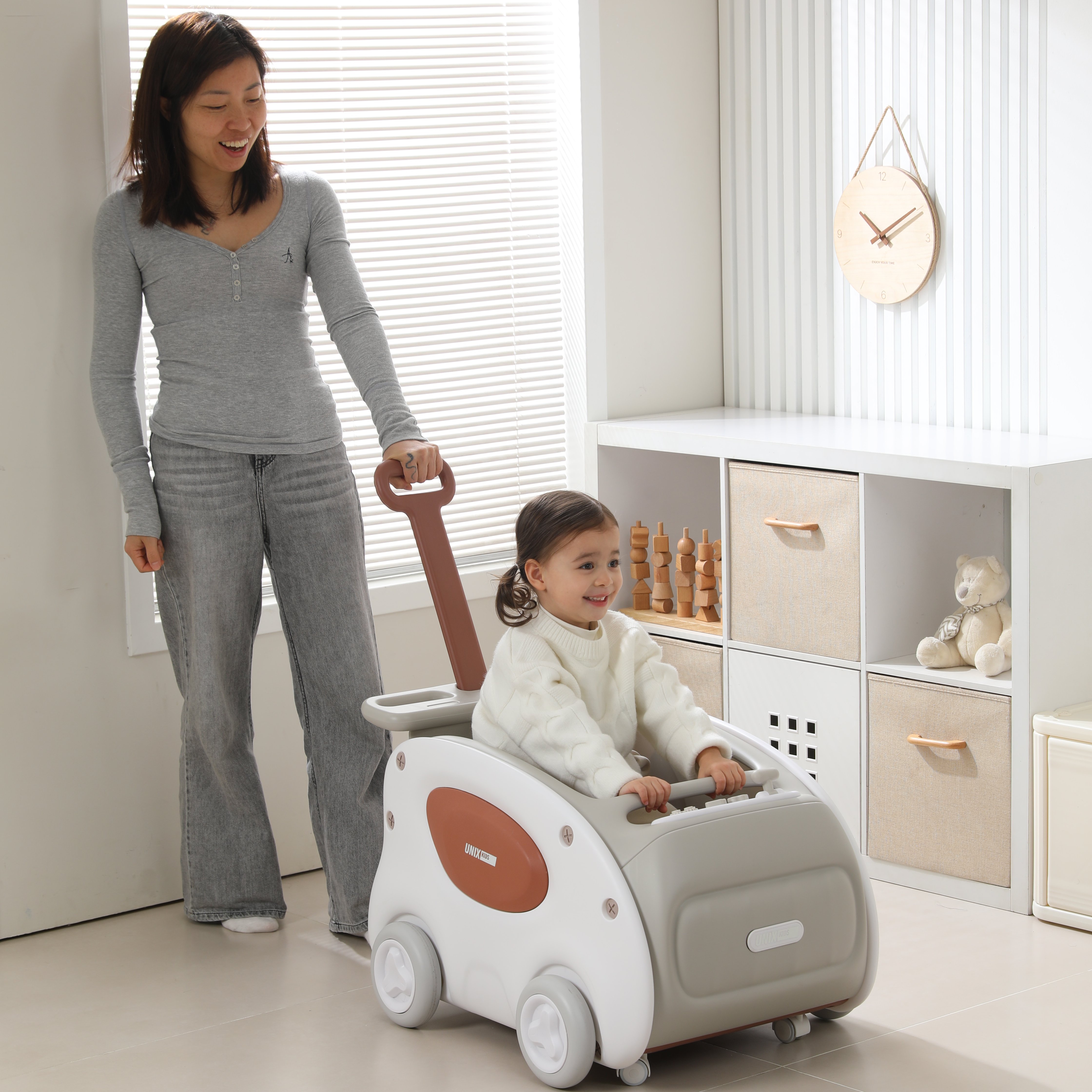 Каталка UNIX Kids SuperCar Grey серый на веревочке, с ручкой - фото 14