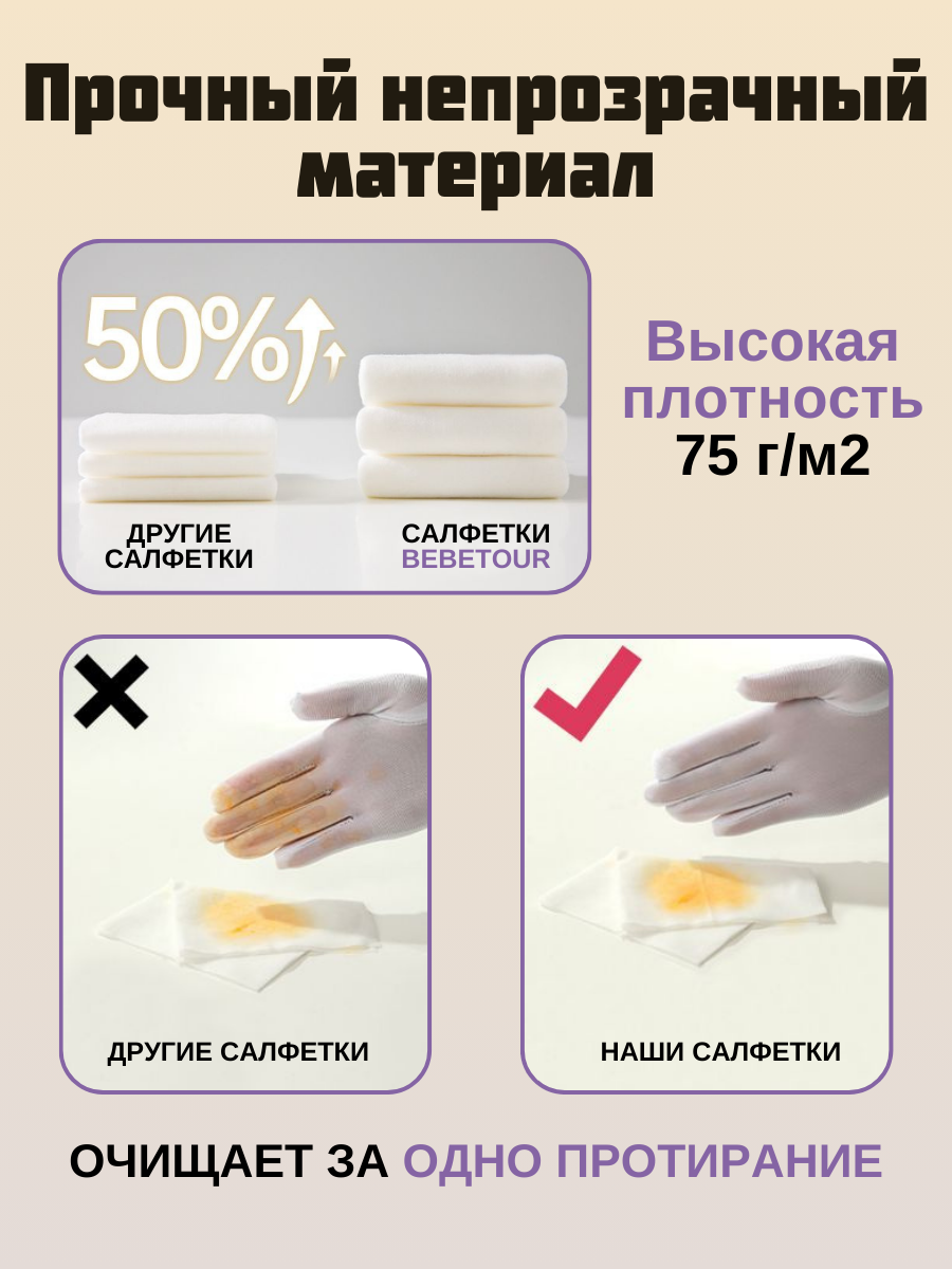 Влажные салфетки Bebetour антибактериальные, для снятия макияжа 5 упак. 50 шт. - фото 3