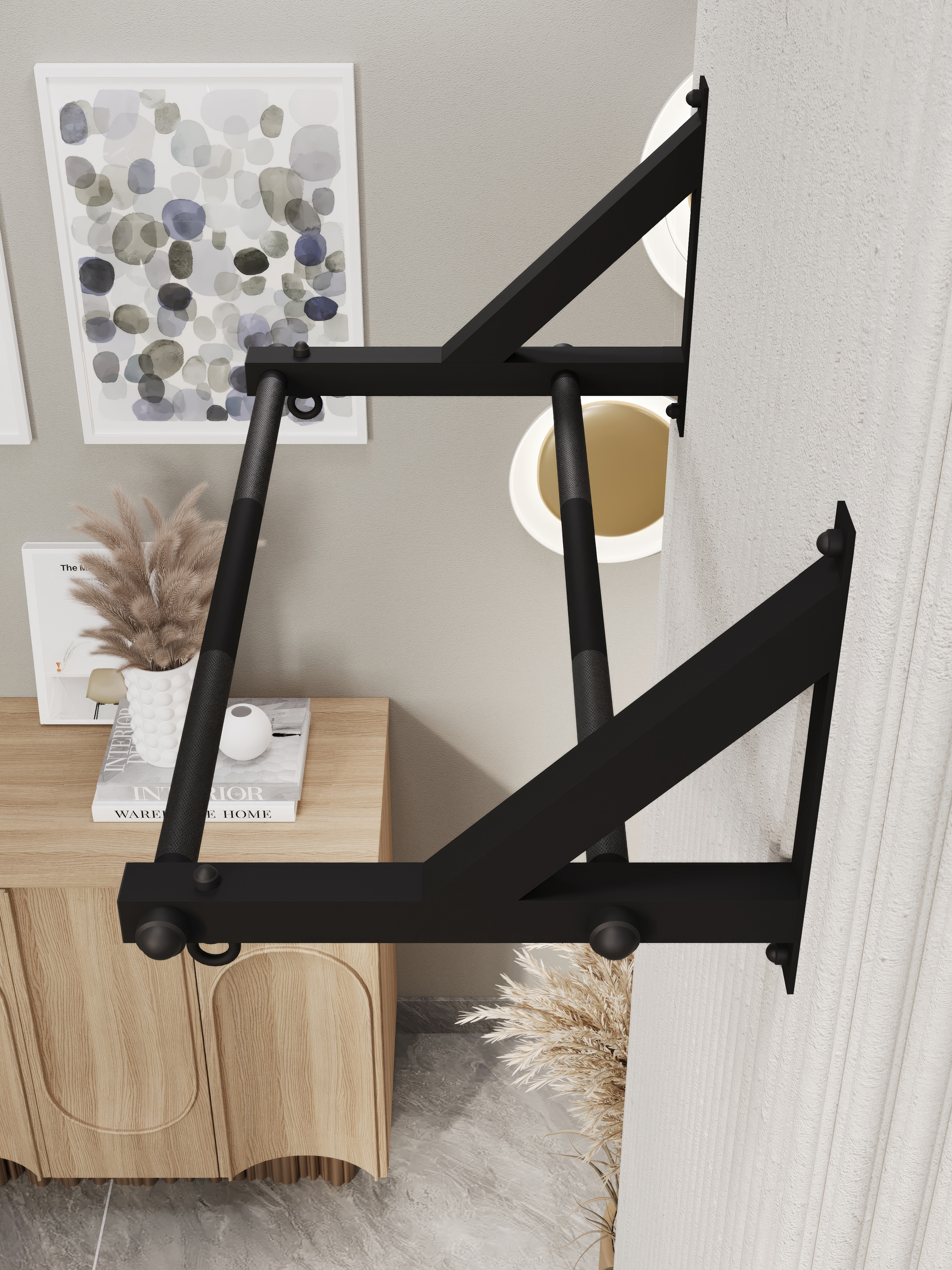 Турник настенный BORABO 2 хвата Классик Black со стальным рифлением хватов - фото 13