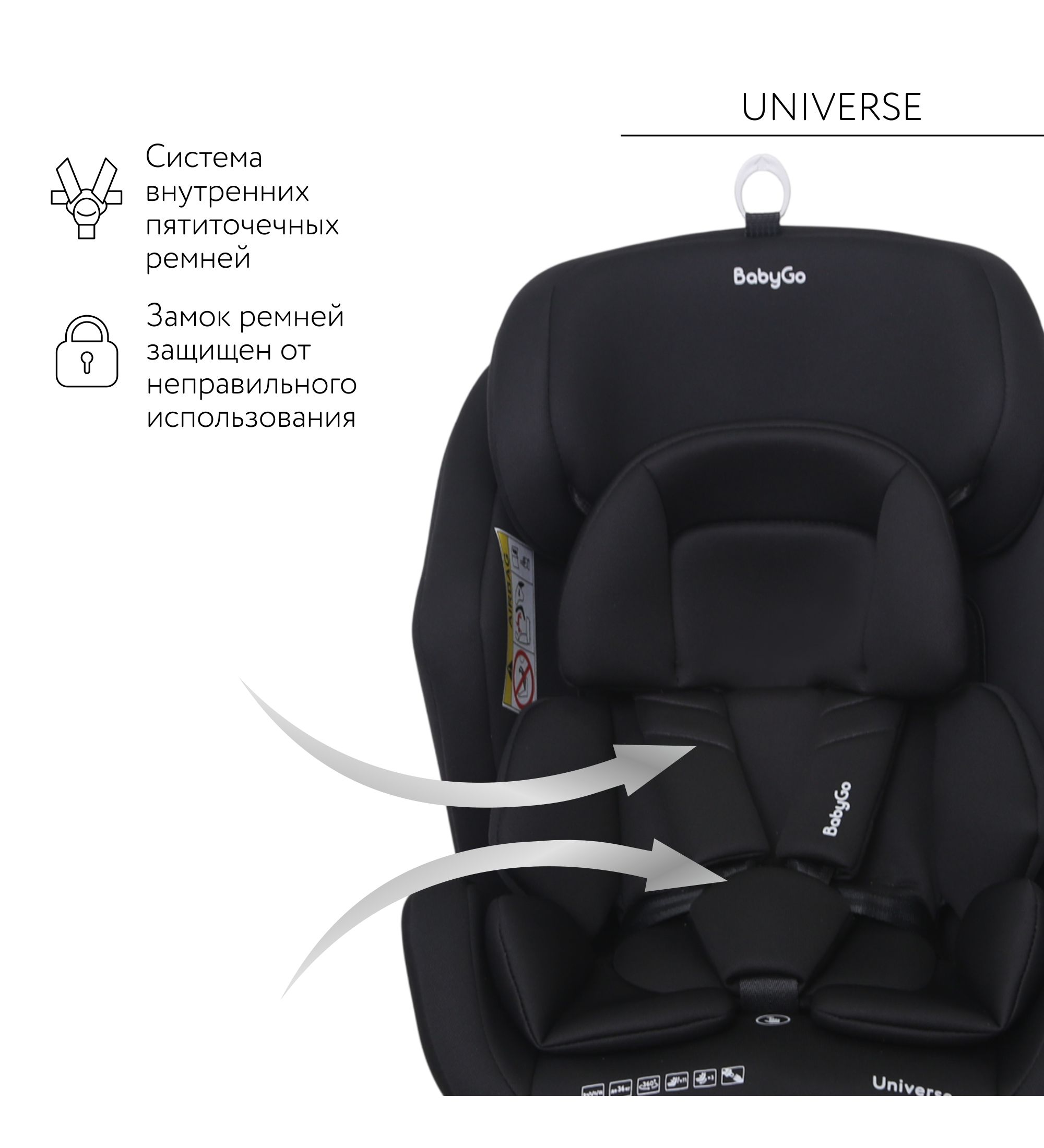 Автокресло BabyGo Universe New 0+/1/2/3 (0-36 кг) черный - фото 5