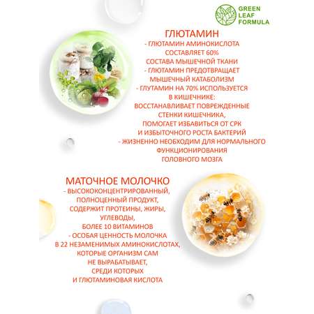 Аминокислота Глютамин Green Leaf Formula витамины для мозга и нервной системы для спорта 790 мг 60 капсул