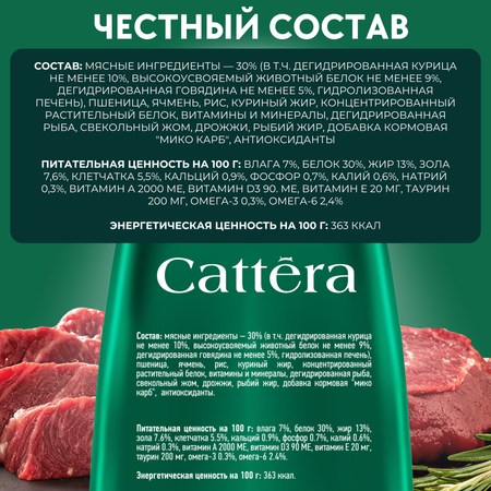 Корм сухой для кошек Cattera полнорационный с говядиной 0,7 кг