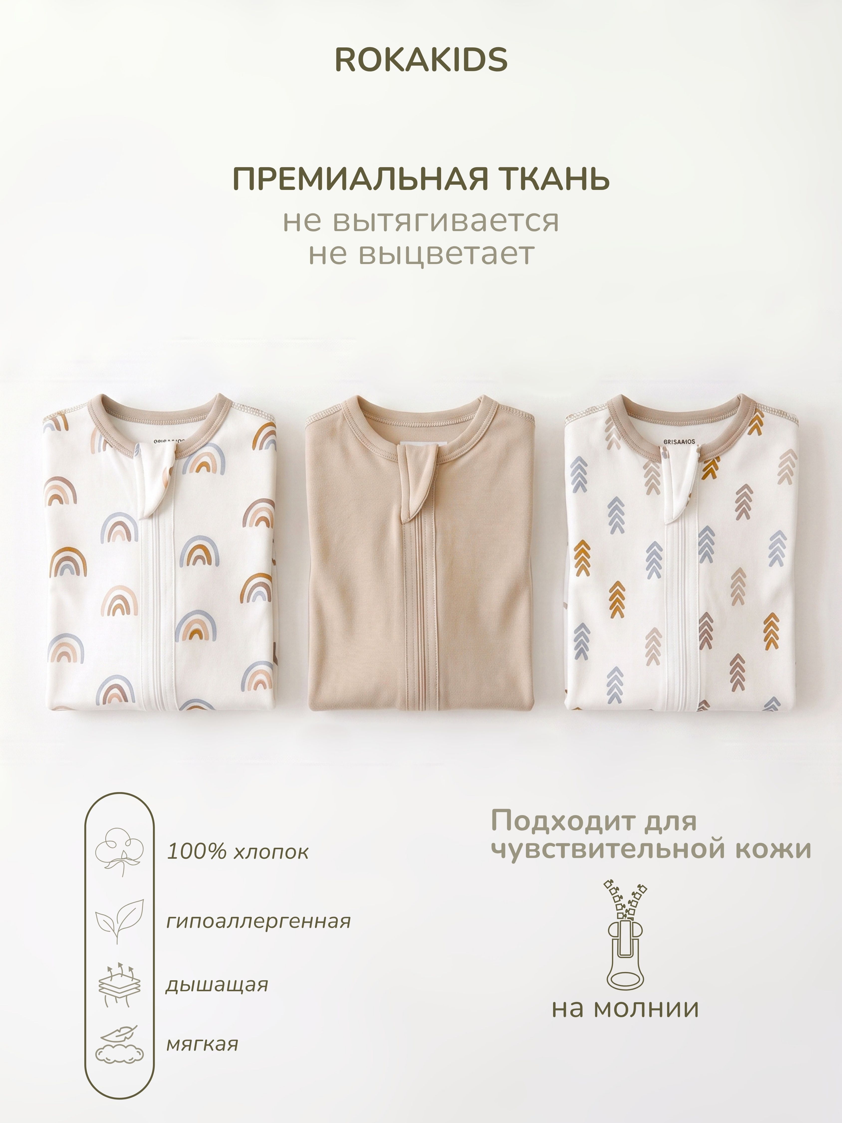 Комбинезон 3 шт ROKAKIDS 3_КБз40ИнП_Радуги_Стрелки_Какао - фото 3