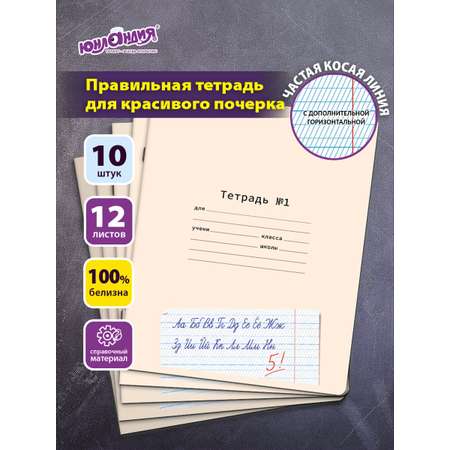 Тетрадь Юнландия косая линейка 12 лист. 10 шт.