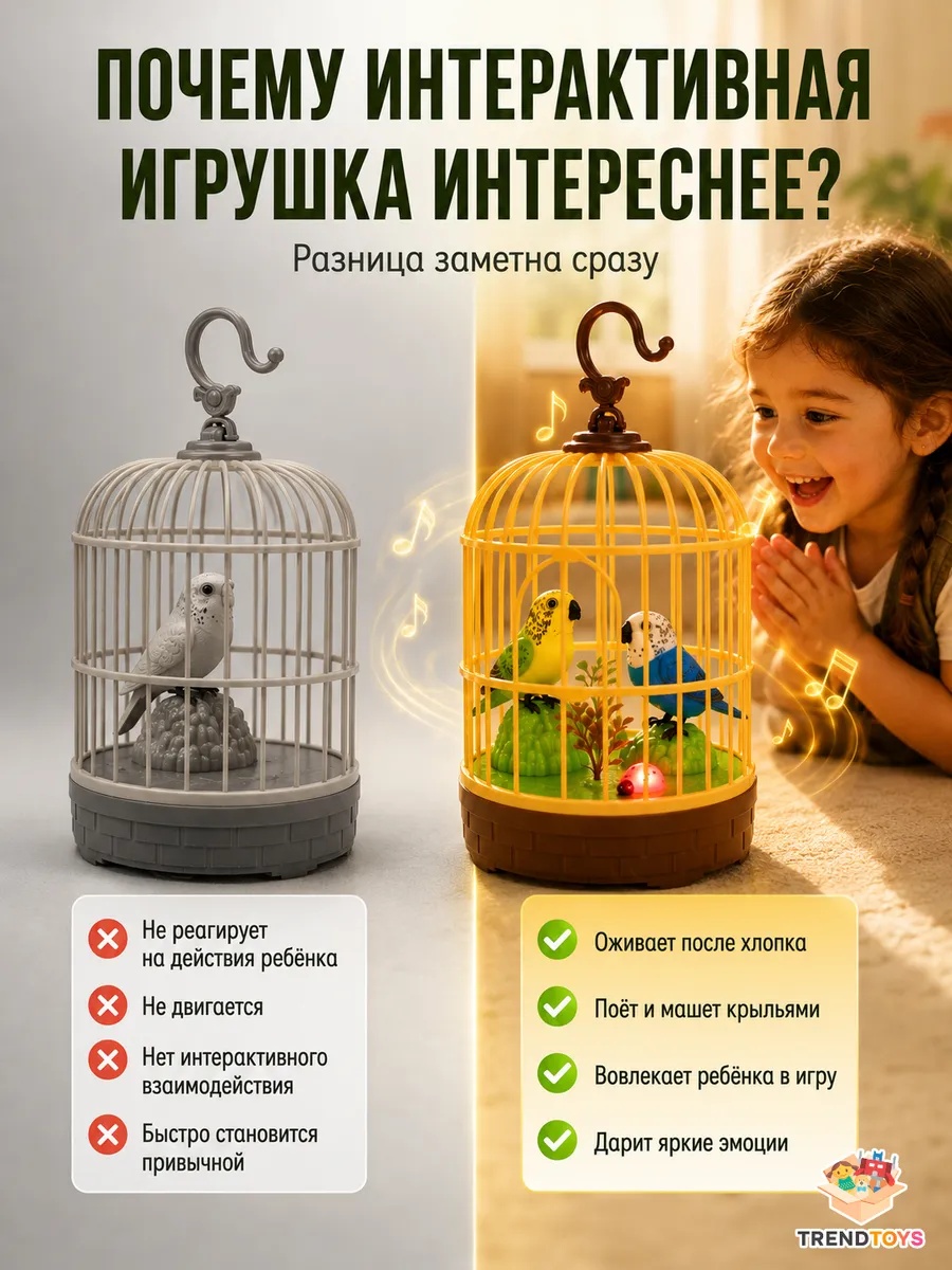 Фигурка TrendToys Интерактивный попугай в клетке - фото 11