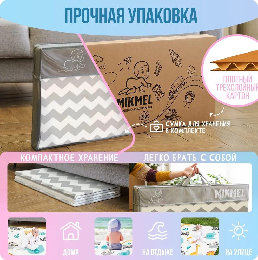 Детский коврик MIKMEL складной двусторонний 180х200 см Африка зигзаги - фото 5