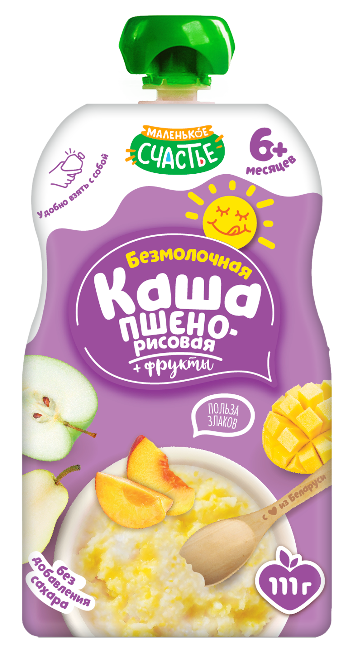 Каша безмолочная Маленькое счастье пшенно рисовая и фрукты 111г с 6месяцев - фото 1