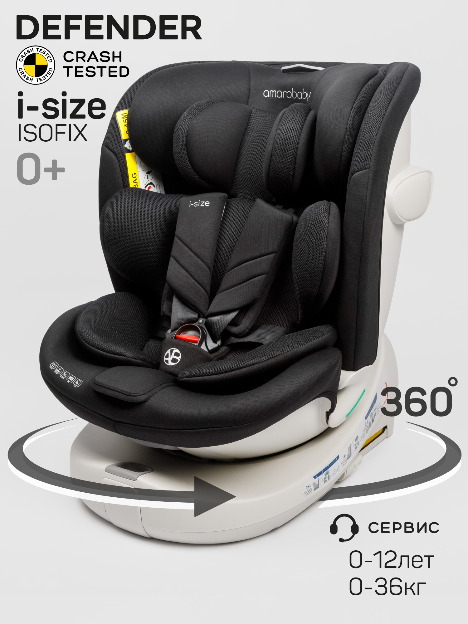 Автокресло Amarobaby Defender Isofix 0+/1/2/3 (0-36 кг) черный - фото 1