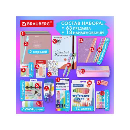 Набор канцелярский Brauberg Pastel 63 предм.