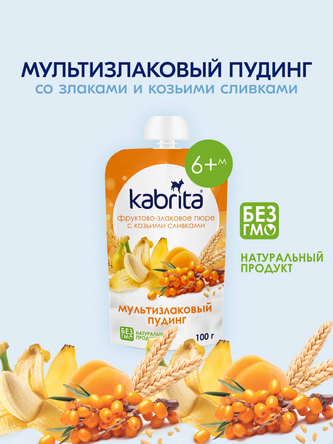 Пюре Kabrita Пудинг Мультизлаковый с облепихой с 6 мес 100 г - фото 1
