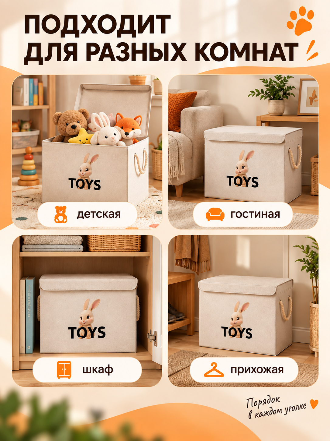 Корзина для хранения игрушек WELHOME Заяц 48 л 46×30×35 см - фото 7