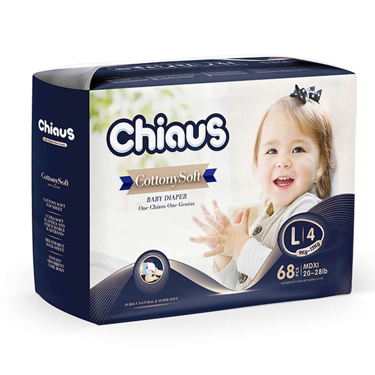 Подгузники Chiaus Cottony Soft L (9-13 кг) 68 шт. - фото 1