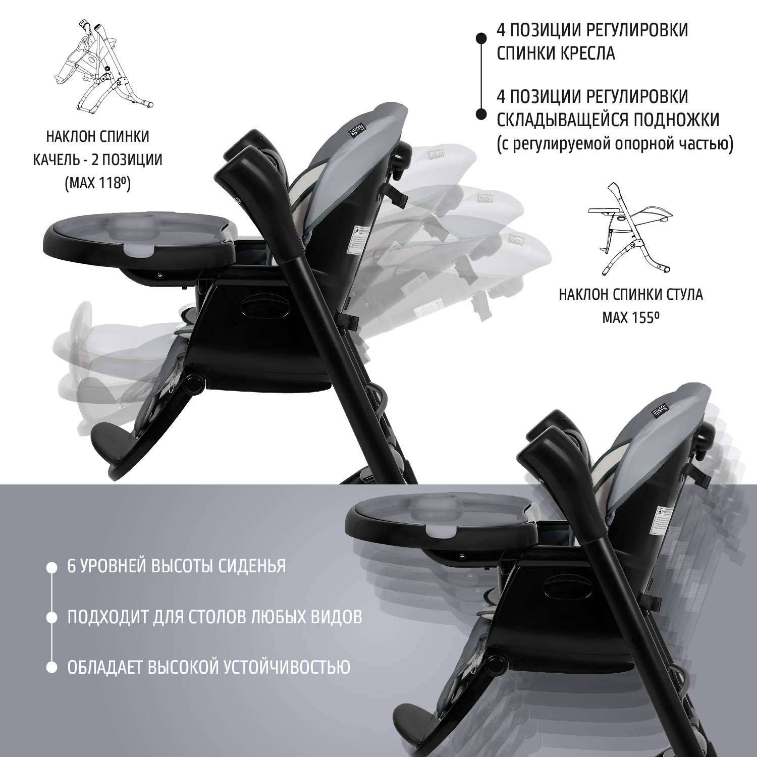 Стульчик для кормления Nuovita Unico Leggero трансформер - фото 3