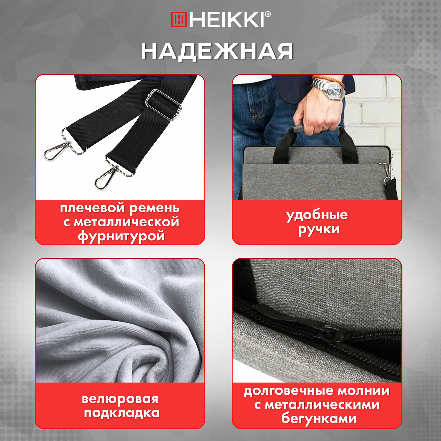 Сумка для ноутбука HEIKKI 13-14 дюймов портфель для документов через плечо - фото 3