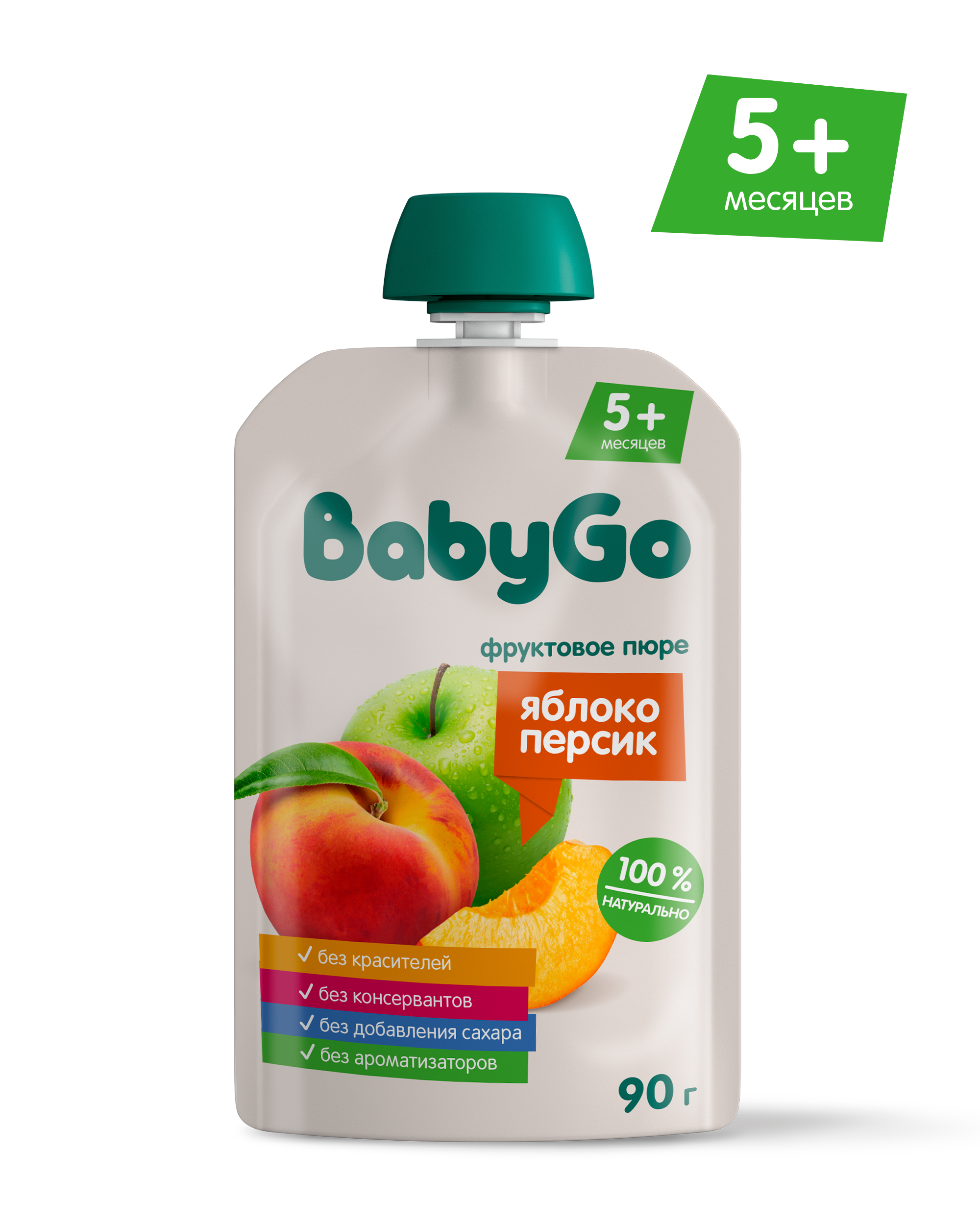 Пюре BabyGo Яблоко-персик с 5 мес 90 г - фото 1