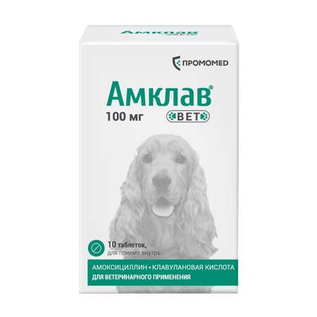 Таблетки Амклав вет для приема внутрь 100мг №10