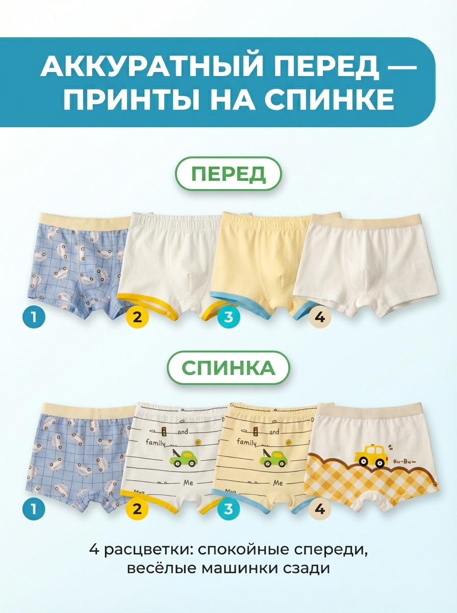 Трусы 4 шт Bambooland Boxer-Bus - фото 3