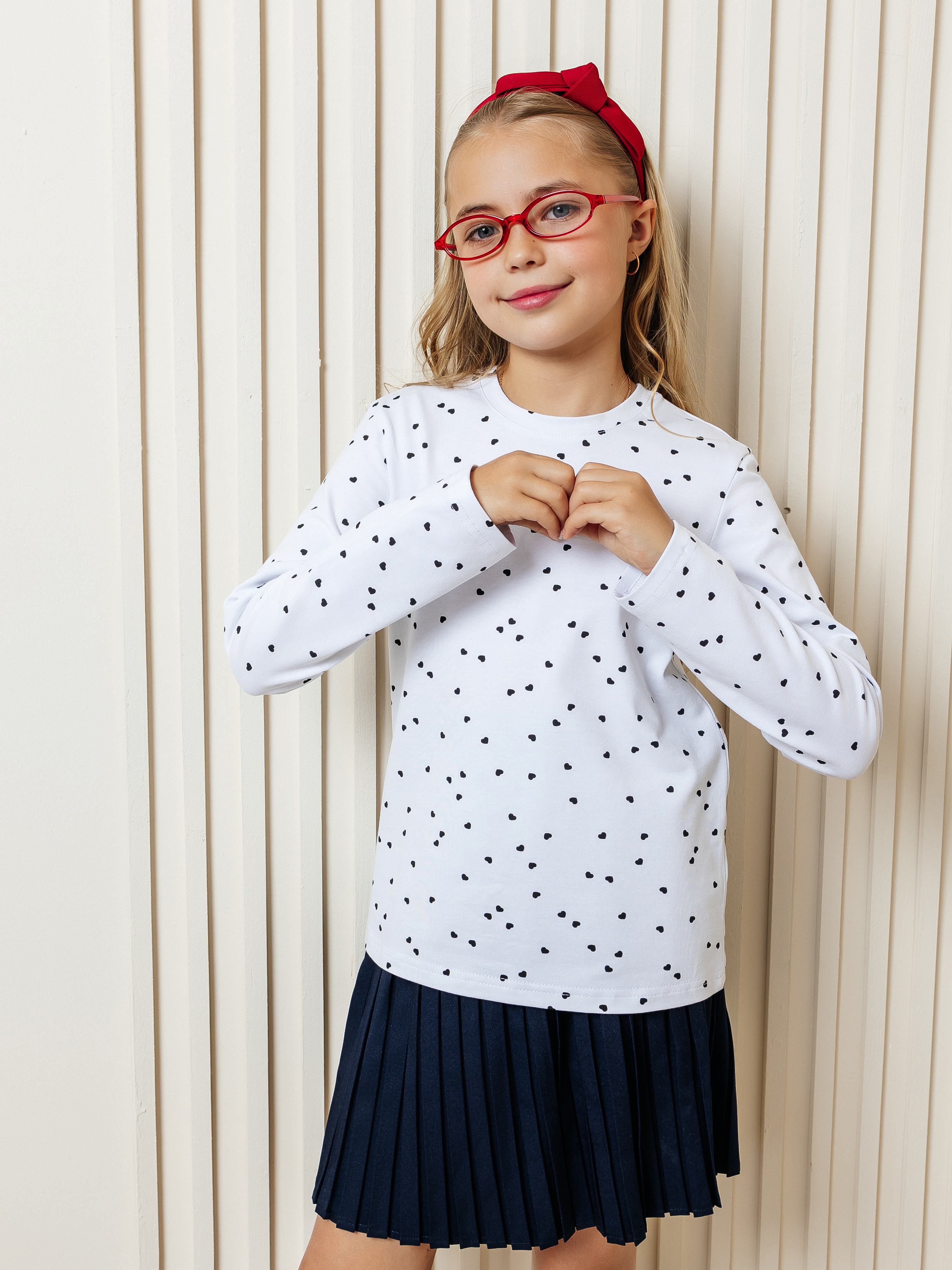 Лонгслив Селтекс Ю_ДК1 белый/сердечки мини черный - фото 3