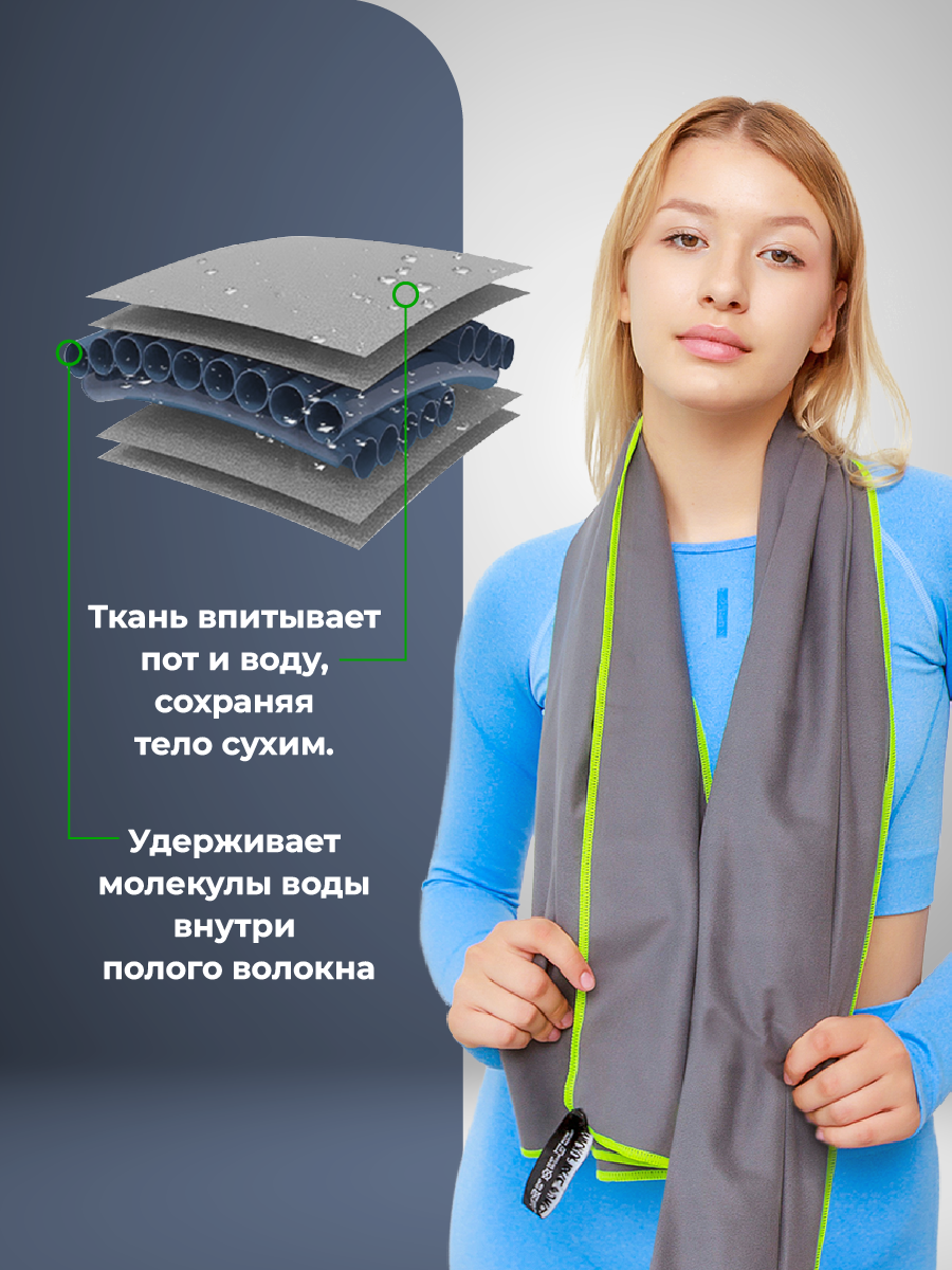 Полотенце спортивное OCEAS из микрофибры для фитнеса цвет темно-серый 150х75 см - фото 6
