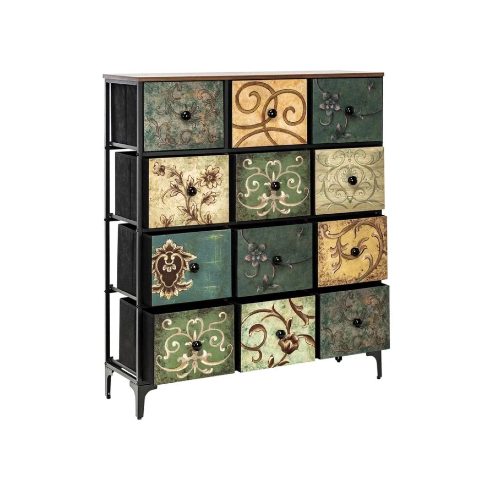 Комод Leset Лунет 12 ящиков Каркас Черный ящики Мульти зеленый - фото 1