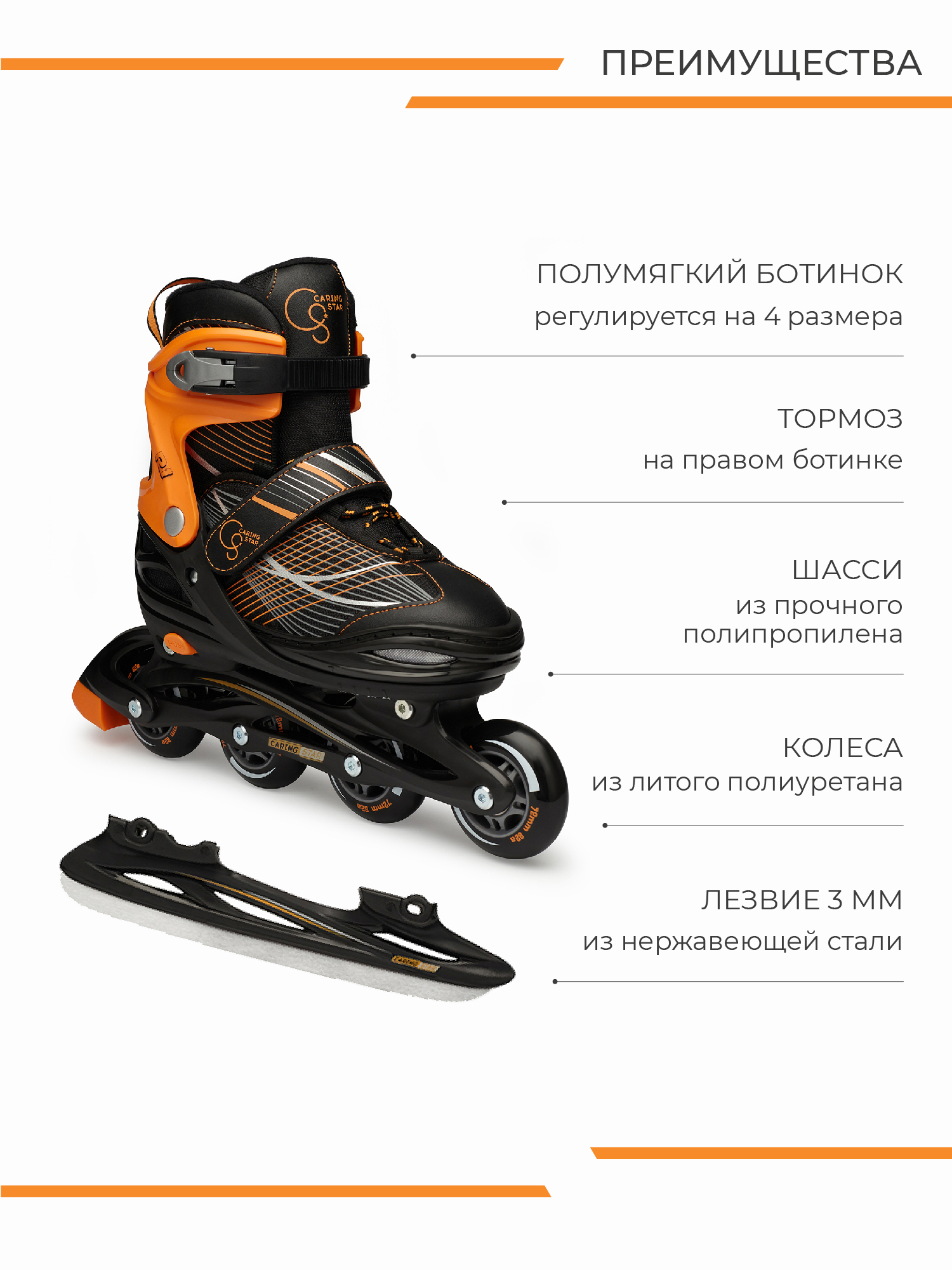 Роликовые коньки CARING STAR 38-41 - фото 4
